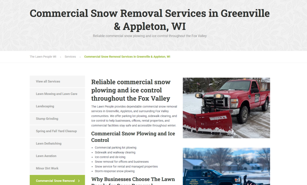 The Lawn People commercial snow removal service page designed by Digital X